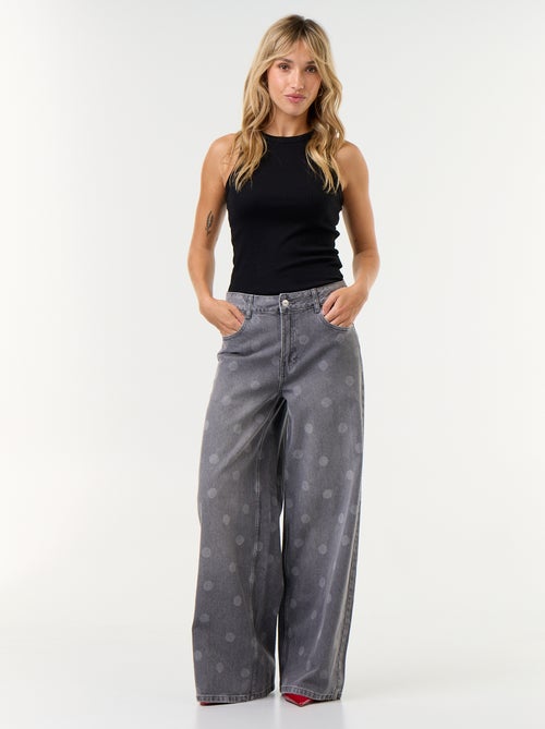 Jean wid leg taille haute à pois - Kiabi
