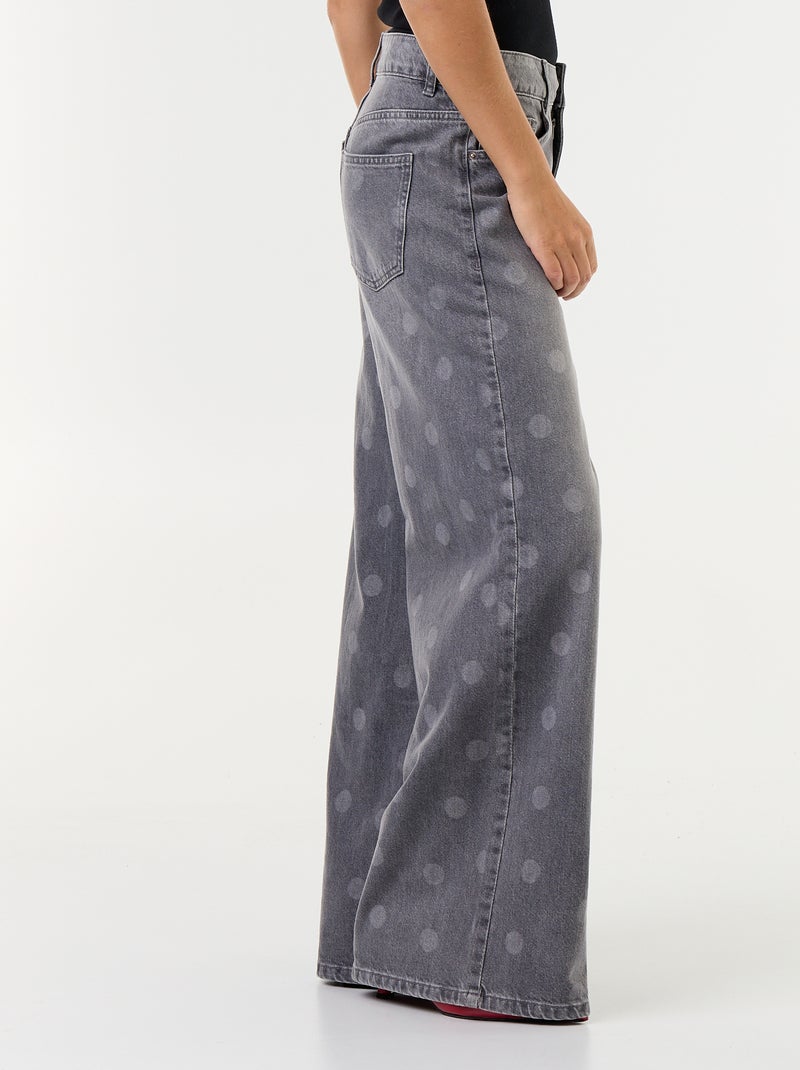 Jean wid leg taille haute à pois Gris - Kiabi