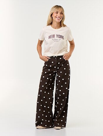 Jean wid leg taille haute à pois