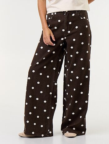 Jean wid leg taille haute à pois
