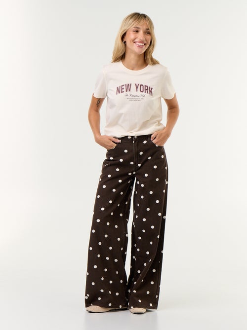 Jean wid leg taille haute à pois - Kiabi