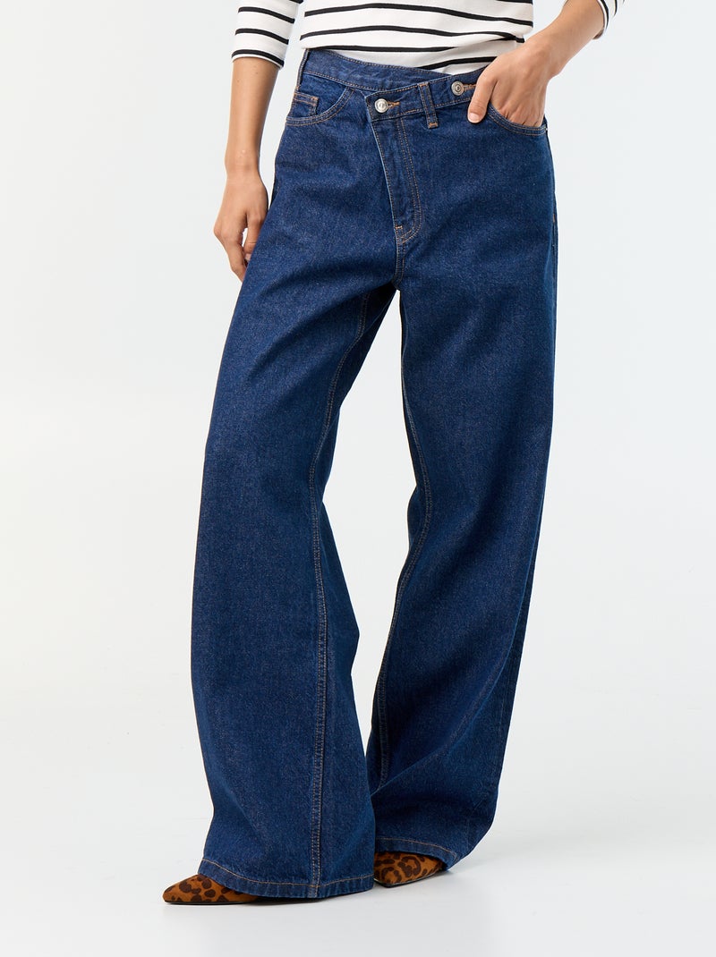 Jean wide avec patte de boutonnage décalée Bleu - Kiabi