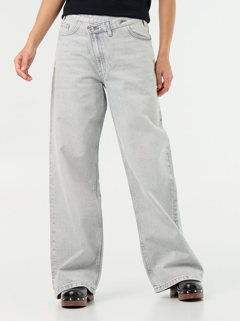 Jean wide avec patte de boutonnage décalée Gris - Kiabi