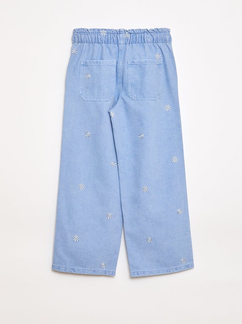 Jean wide leg à motif brodé Bleu - Kiabi