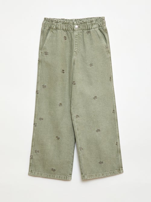 Jean wide leg à motif brodé - Kiabi