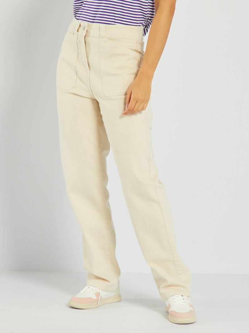 Jean wide leg à taille haute Beige - Kiabi