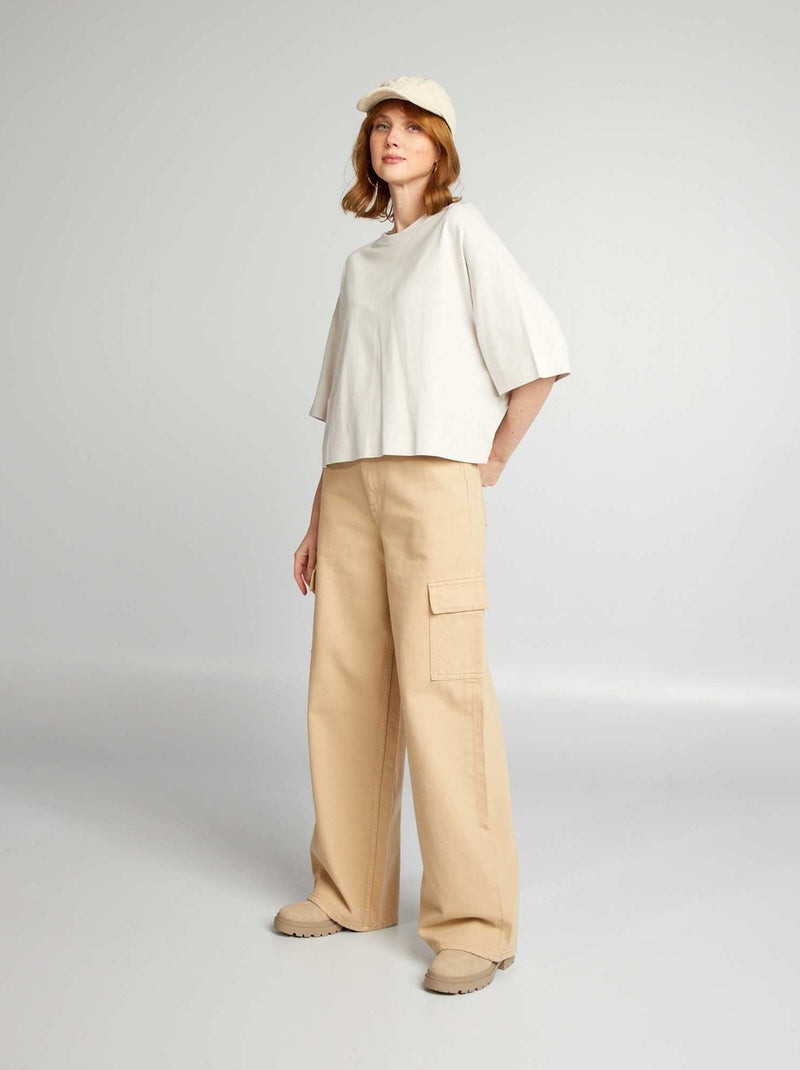 Jean wide-leg à taille haute Beige - Kiabi