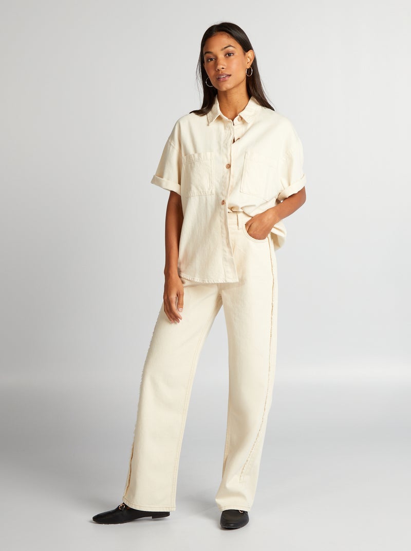 Jean wide leg à taille haute Beige - Kiabi