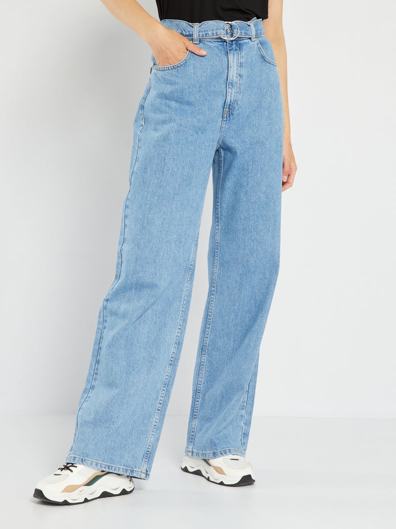 Jean wide leg à taille haute ceinturée Bleu - Kiabi