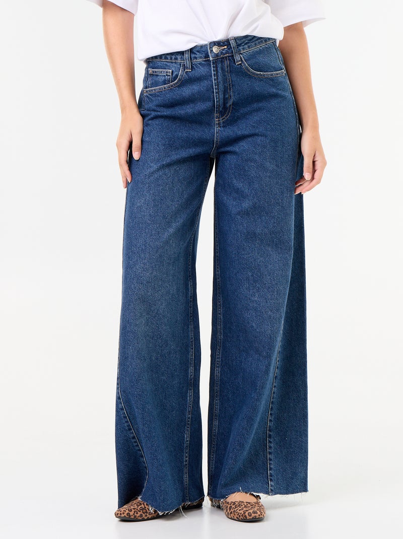 Jean wide leg avec bord à cru Bleu - Kiabi