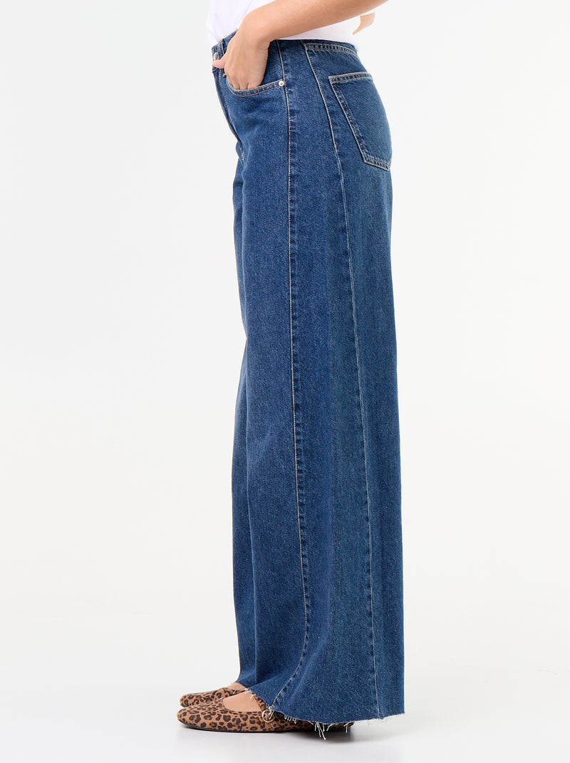 Jean wide leg avec bord à cru Bleu - Kiabi