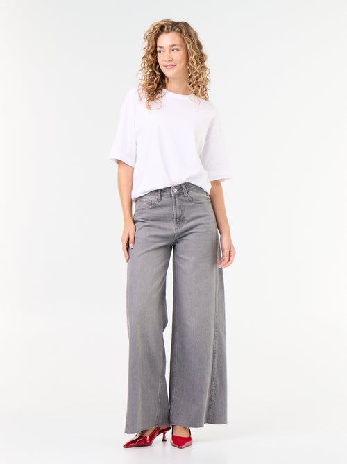 Jean wide leg avec bord à cru - Kiabi