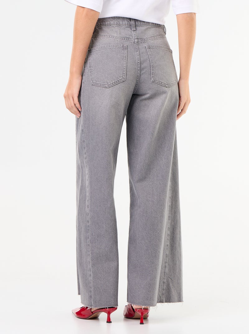 Jean wide leg avec bord à cru Gris - Kiabi