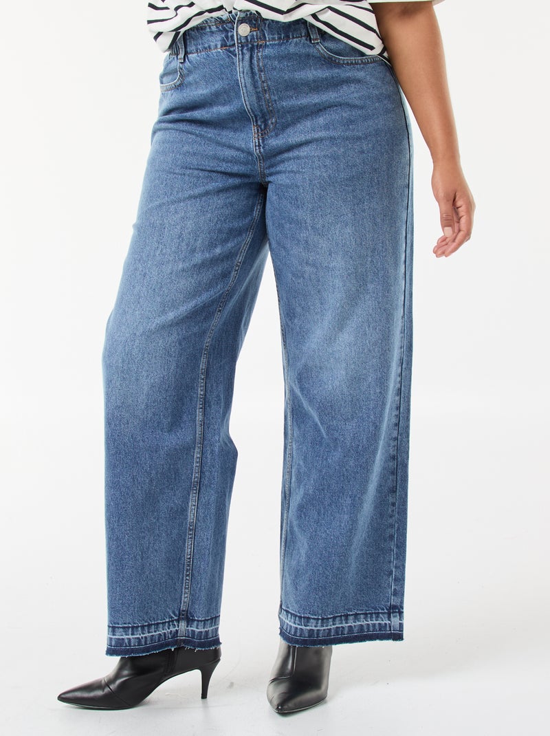 Jean wide leg avec bords à cru Bleu - Kiabi