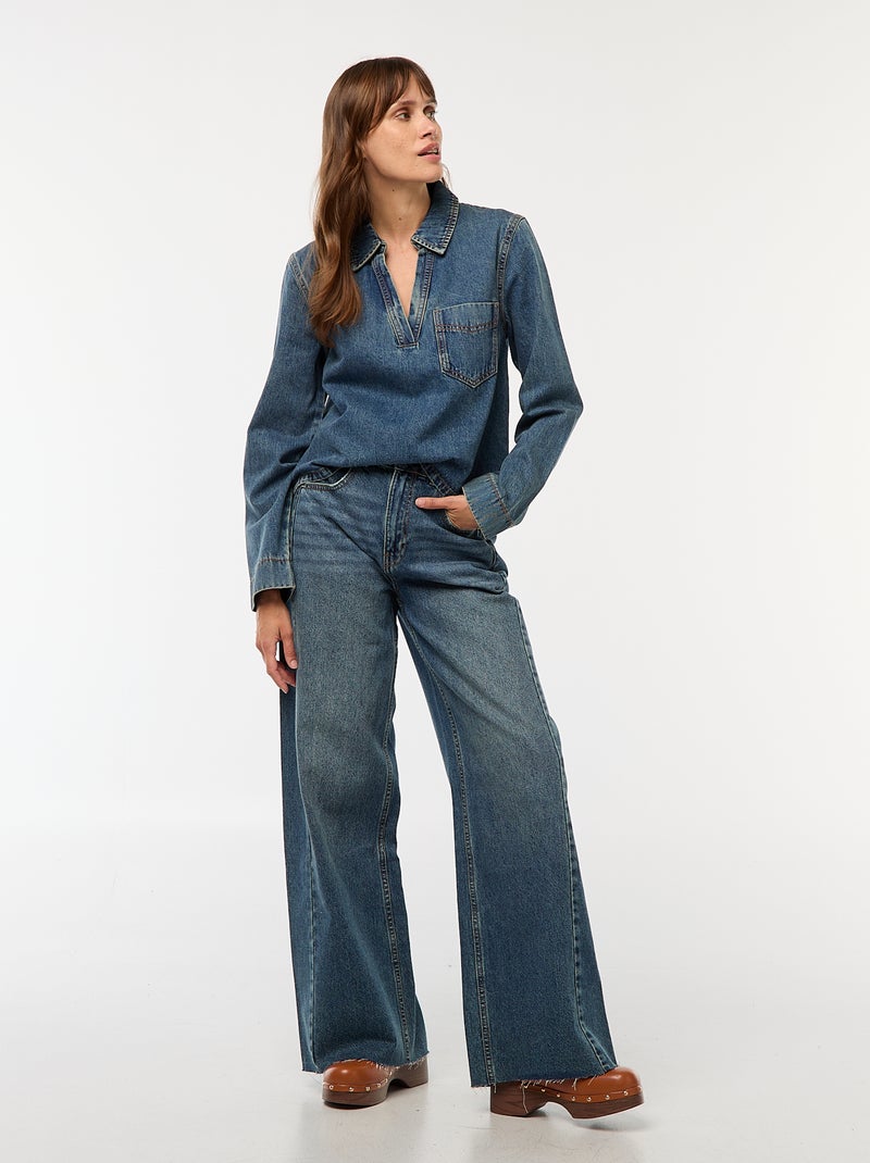Jean wide leg avec bords à cru Stone - Kiabi