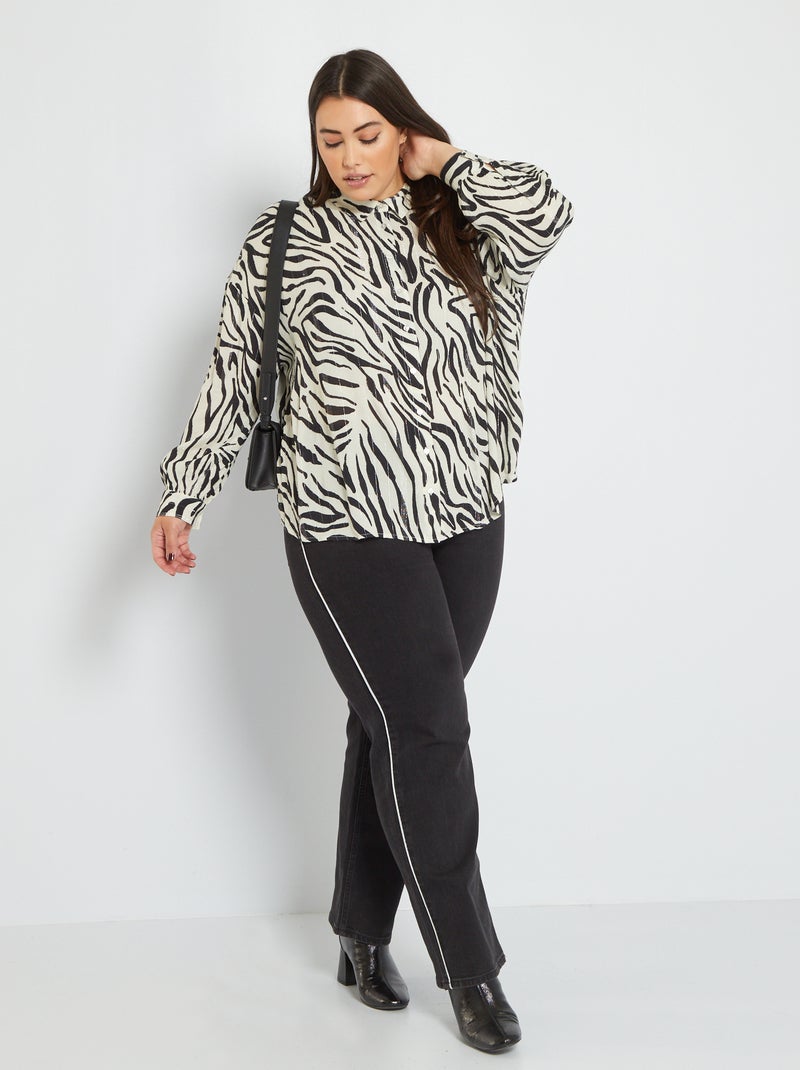 Jean wide leg avec liseret fantaisie - L32 Noir - Kiabi