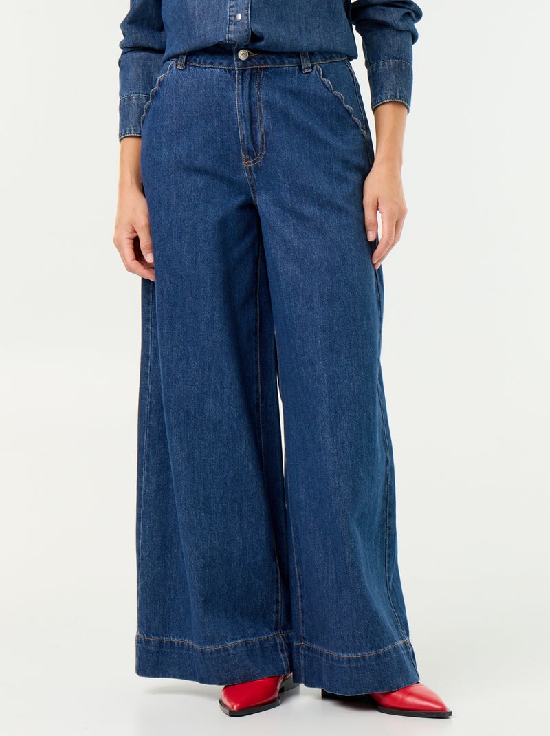 Jean wide leg avec poches découpées Bleu - Kiabi