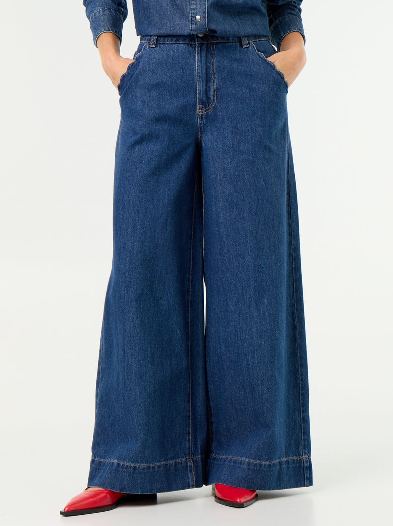 Jean wide leg avec poches découpées Bleu - Kiabi