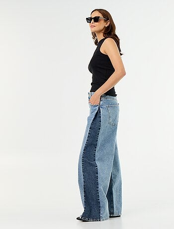 Jean wide leg contrasté sur les côtés