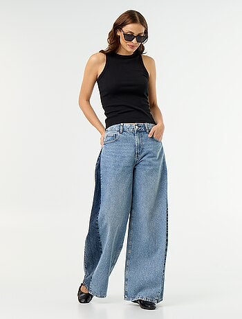 Jean wide leg contrasté sur les côtés
