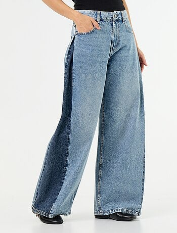 Jean wide leg contrasté sur les côtés