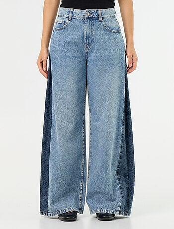 Jean wide leg contrasté sur les côtés