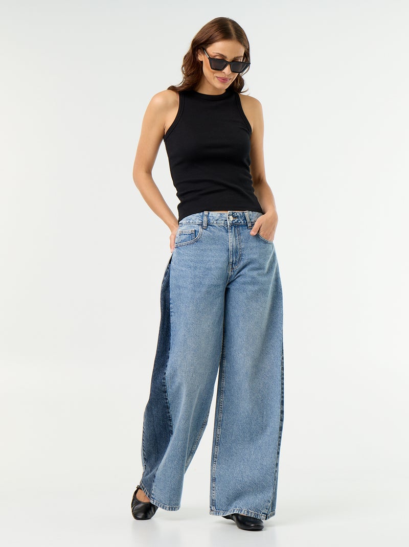 Jean wide leg contrasté sur les côtés Bleu - Kiabi