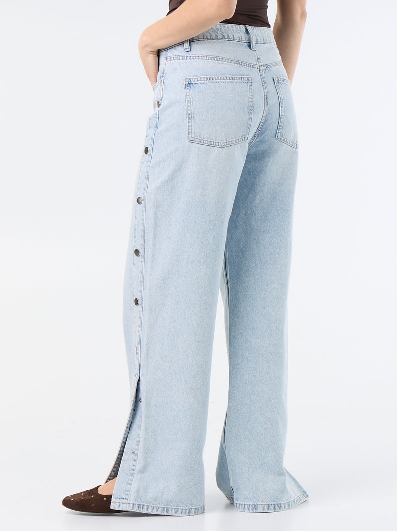 Jean wide leg / coupe large avec pressions factices sur les côtés Bleu - Kiabi