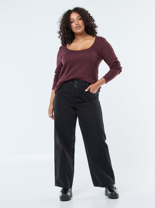 Jean wide leg fit / coupe large et taille élastique - Kiabi