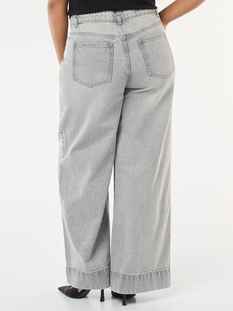 Jean wide leg taille haute avec plis devant Gris - Kiabi