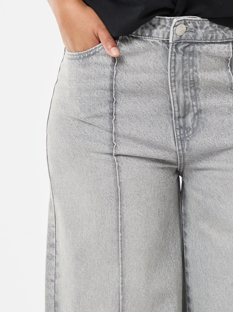 Jean wide leg taille haute avec plis devant Gris - Kiabi