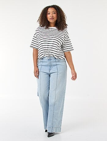 Jean wide leg taille haute avec plis devant