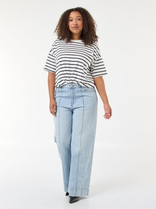 Jean wide leg taille haute avec plis devant - Kiabi