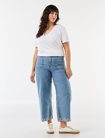 Jean wide leg taille haute avec poches plaquées devant et au dos