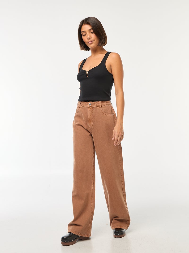 Jean Wide leg taille haute Marron - Kiabi