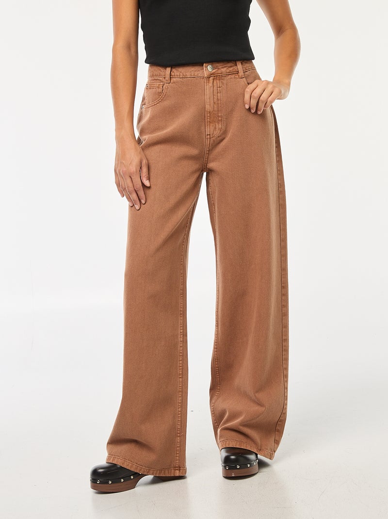 Jean Wide leg taille haute Marron - Kiabi