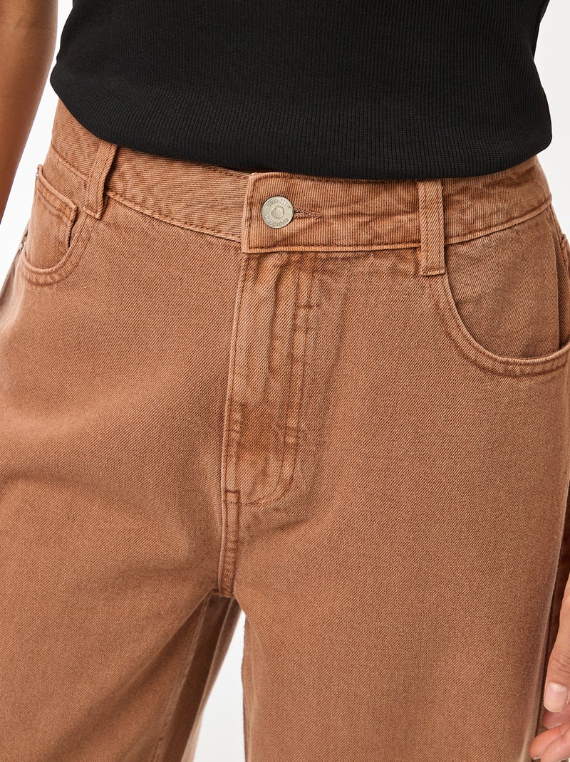 Jean Wide leg taille haute Marron - Kiabi