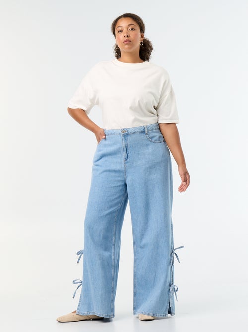 Jean wide legs avec nœuds fantaisies sur les côtés - Kiabi