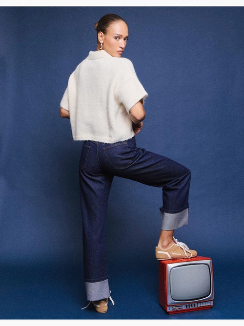 Jeans à jambes larges avec plis, mo fashion - Kiabi Jeans à jambes larges avec plis, mo fashion - Kiabi