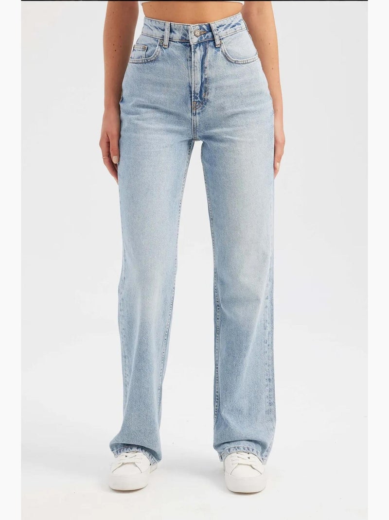 Jeans met hoge taille en rechte pijp hiccup Lichtblauw - Kiabi