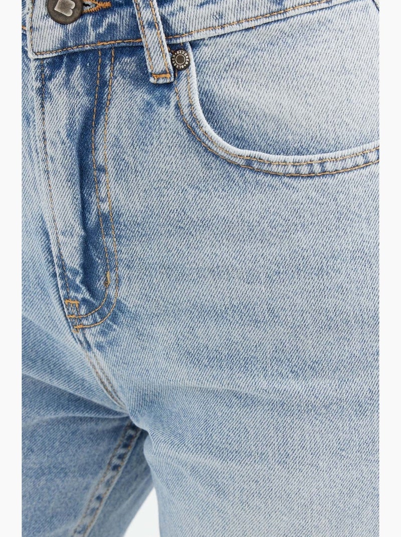 Jeans met hoge taille en rechte pijp hiccup Lichtblauw - Kiabi