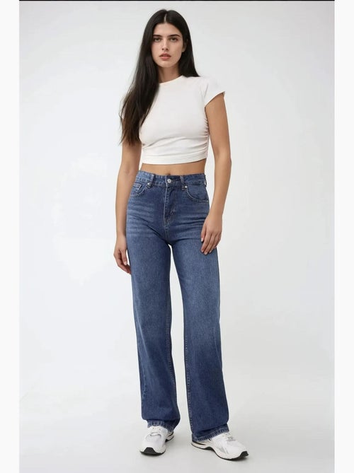 Jeans met hoge taille en rechte pijp hiccup - Kiabi Jeans met hoge taille en rechte pijp hiccup - Kiabi