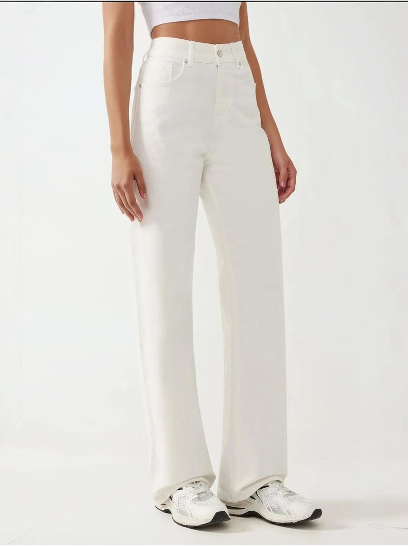 Jeans met hoge taille en rechte pijp hiccup Wit - Kiabi