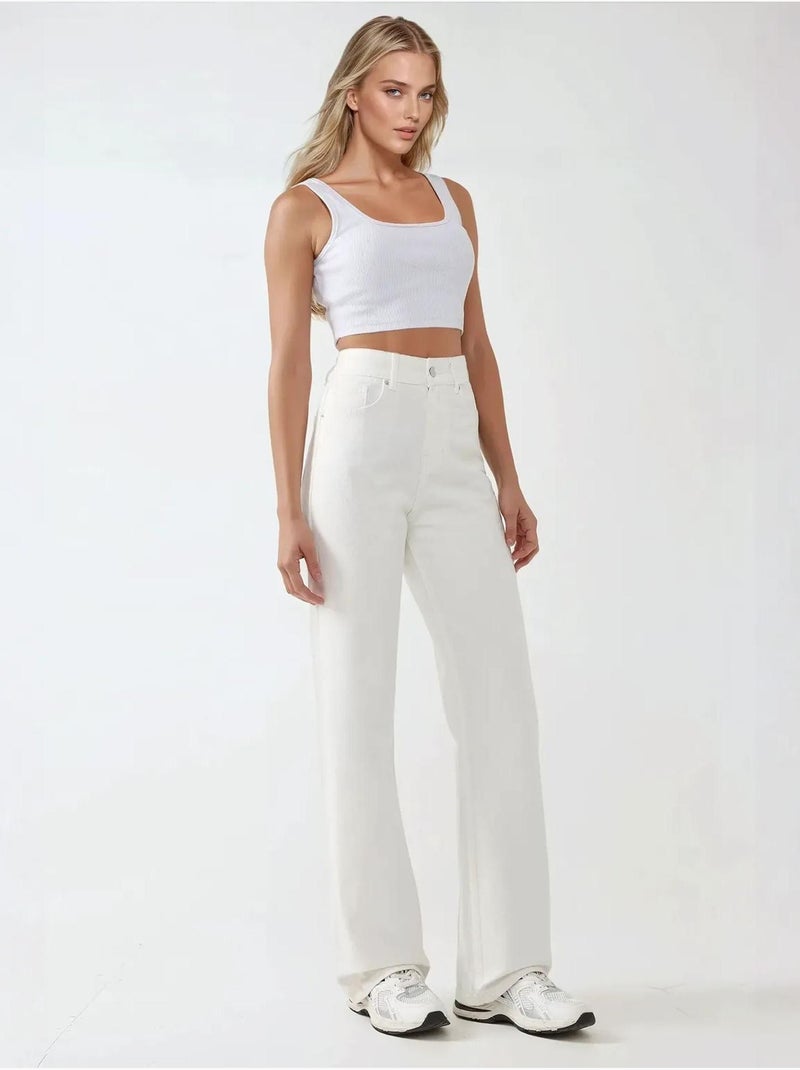 Jeans met hoge taille en rechte pijp hiccup Wit - Kiabi