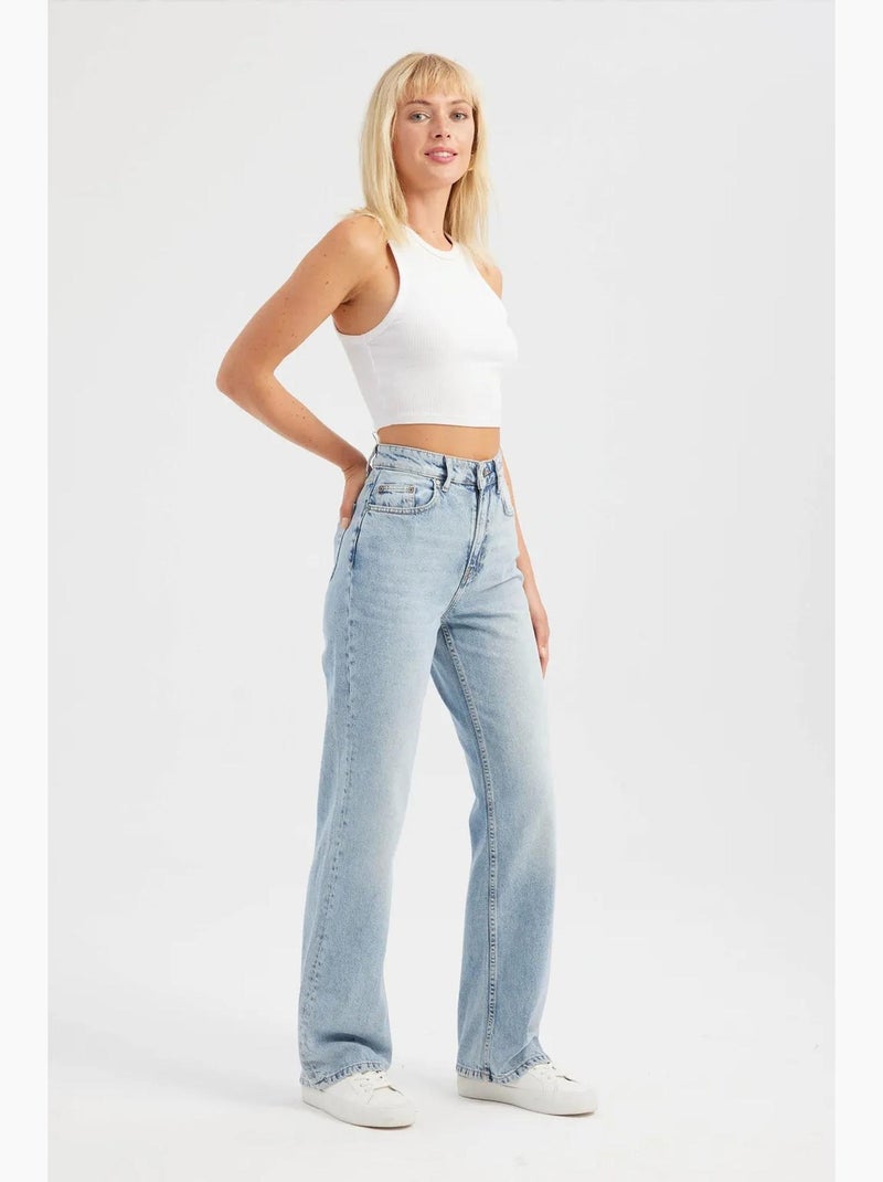 Jeans met hoge taille en rechte pijpen hiccup Lichtblauw - Kiabi
