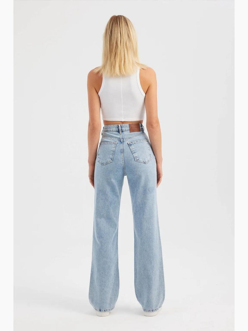 Jeans met hoge taille en rechte pijpen hiccup Lichtblauw - Kiabi