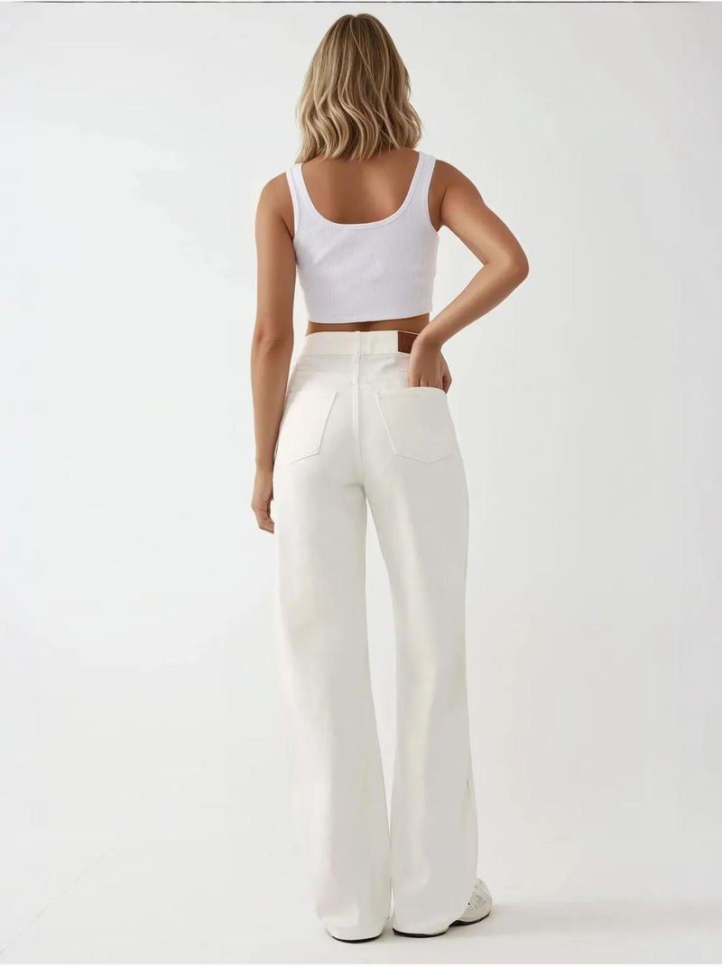 Jeans met hoge taille en rechte pijpen hiccup Wit - Kiabi