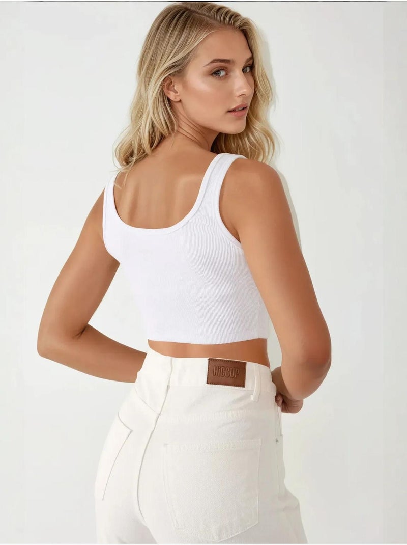 Jeans met hoge taille en rechte pijpen hiccup Wit - Kiabi
