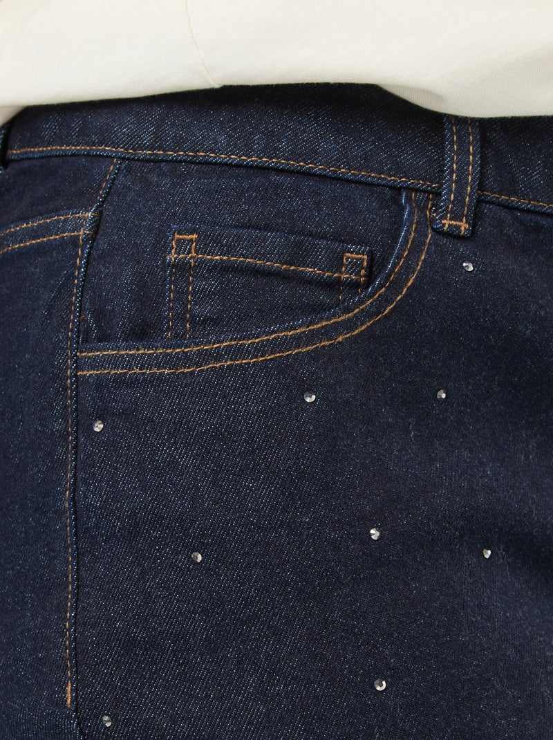 Jeans met hoge taille en stras Blauw - Kiabi