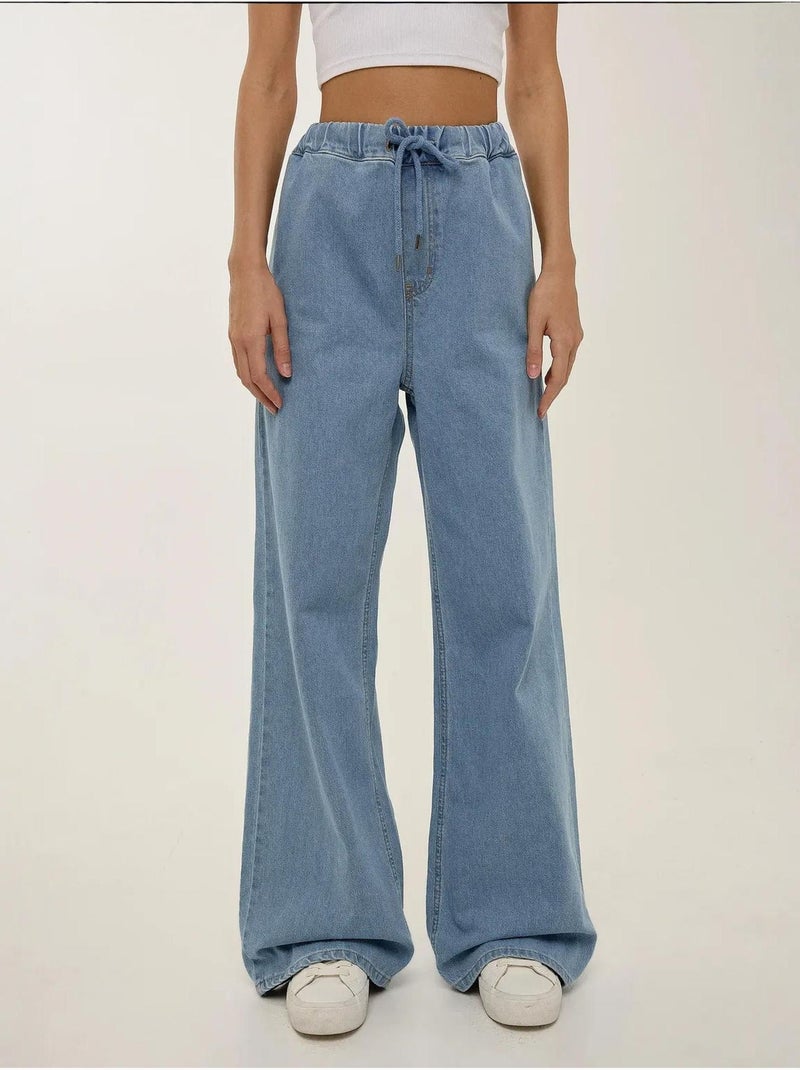 Jeans met koordsluiting met hoge taille en wijde pijpen hiccup Blauw - Kiabi